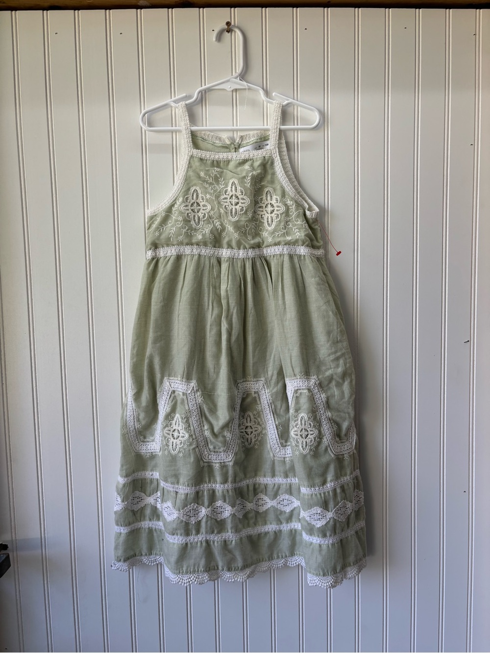 Zara girls Pastel Green Embroidered garden tea party Sundress with White Trim